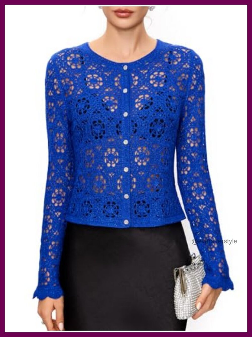 Women's Crochet Cardigan Sweater with Golden Thread Wool Blend